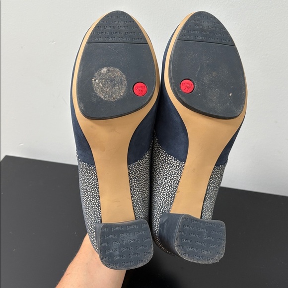 Camper Myriam platform Block heel nubuck suede leather blue white lace up US8.5 - Picture 12 of 13